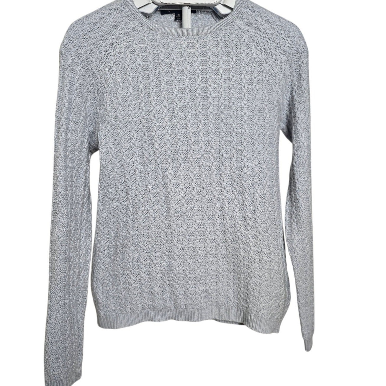 Brooks Brothers Gray Cable Knit Crewneck Summer Sweater Women M Merino Alpaca
